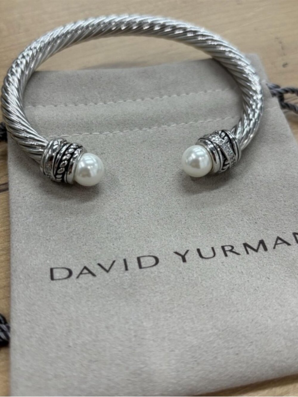 David Yurman Cable Classics Pearl-Ended Cuff Bracelet in Sterling 7mm